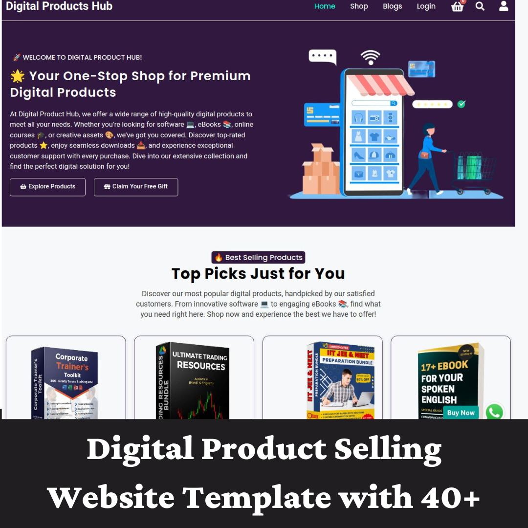 Digital Product Selling Website Template with 40+ Free Products